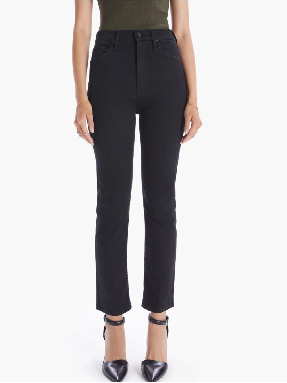 MOTHER High Waisted Rider Ankle Jeans Not Guilty Black Straight Leg 29